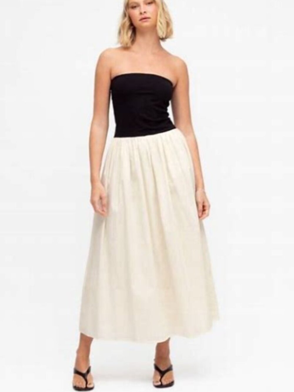 PAPER HEART Anthropologie Strapless Midi Dress Fit Flare Black/Cream Size S NWT